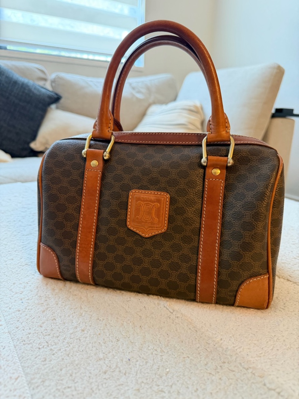 Celine Boston Brown Monogram Tote with Tan Leather Patch - Picture 2 of 14